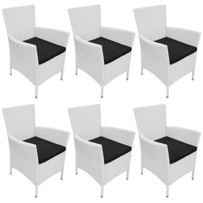 vidaXL Градински столове с възглавници, 6 бр, полиратан, кремави