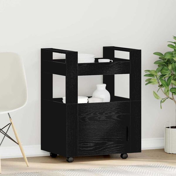 vidaXL Кухненска количка Черен дъб 60 x 45 x 80 см Инженерно дърво