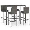 vidaXL Градински бар комплект с възглавници, 5 части, полиратан, сив