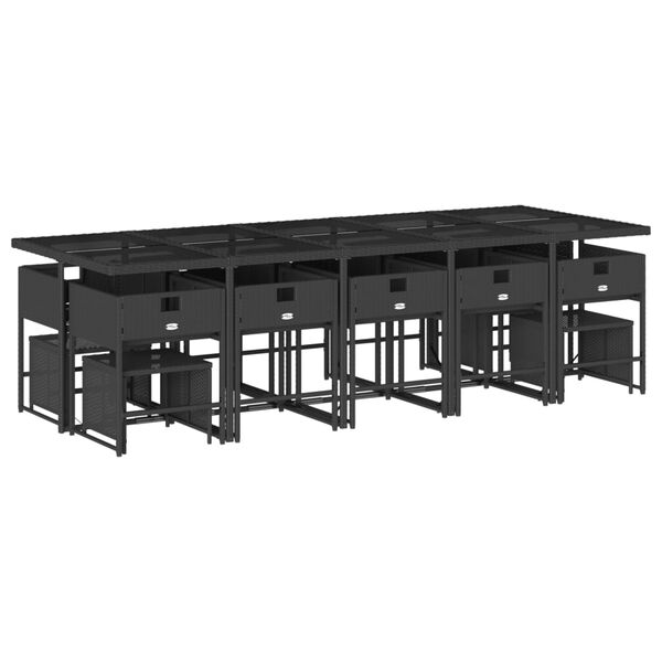 vidaXL Градински комплект с възглавници 15 части полиратан черен