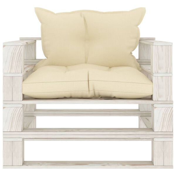 vidaXL Градински палетен диван с кремави възглавници, дърво