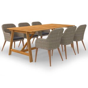 vidaXL Градински трапезен комплект, 7 части, кафяв