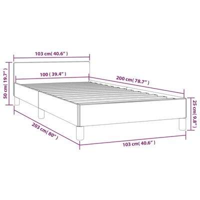 vidaXL Рамка за легло с табла, тъмносива, 100x200 см, кадифе