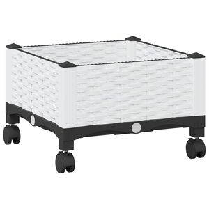 vidaXL Градинска саксия с колела Бяло 40 x 40 x 33 см ПП