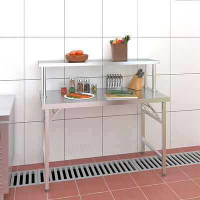 vidaXL Кухненска работна маса с рафт 120x60x115 см неръждаема стомана