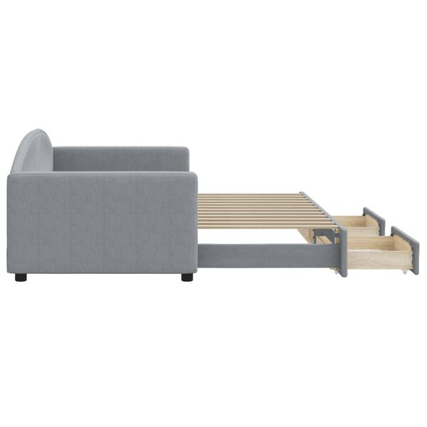 vidaXL Канапе с изтеглящо легло и чекмеджета светлосиво 90x200 см плат