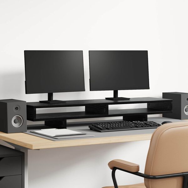 vidaXL Стойка за монитор с рафт Черно 100 x 27 x 13 см Инженерно дърво