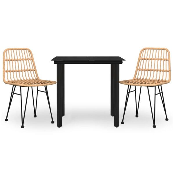 vidaXL Градински трапезен комплект, 3 части, полиратан