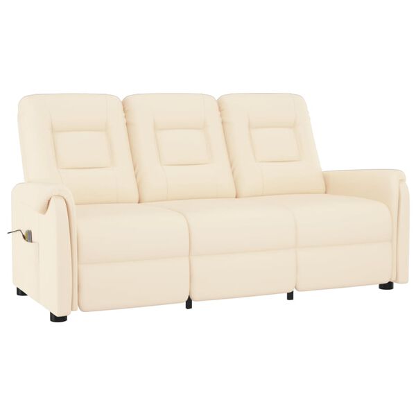vidaXL 3-местен масажен реклайнер, кремаво, изкуствена кожа