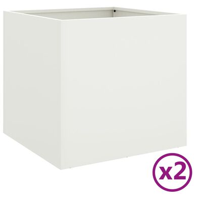 vidaXL Кашпи, 2 бр, Бели, 49x47x46 см, студеновалцувана стомана