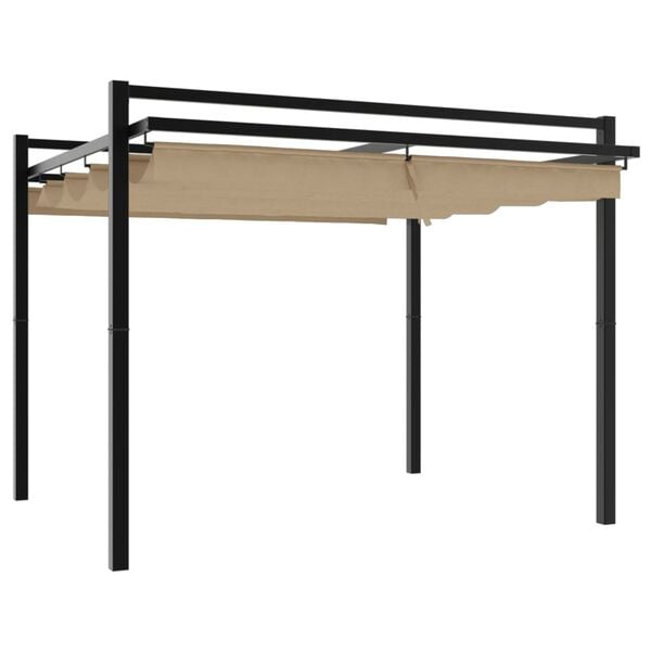 vidaXL Градински навес с прибиращ се покрив, таупе, 3x3 м, алуминий