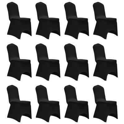 vidaXL Калъфи за столове, разтегателни, черни, 12 бр