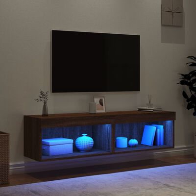 vidaXL ТВ шкафове с LED осветление, 2 бр, кафяв дъб, 60x30x30 см