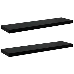 vidaXL Окачени стенни рафтове, 2 бр, черен гланц, 90x23,5x3,8 см, МДФ