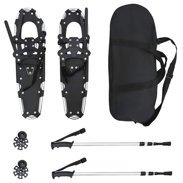 vidaXL 3 в 1 снегоходки с туристически пръчки Сребрист и Черен 30 инча