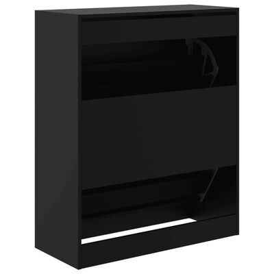 vidaXL Шкаф за обувки, черен, 80x34x96,5 см, инженерно дърво