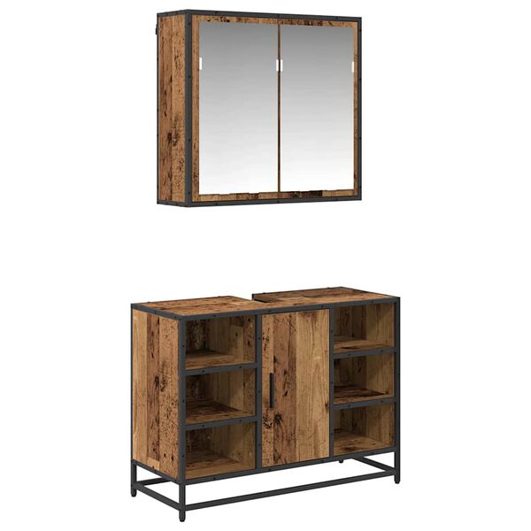 vidaXL Комплект мебели за баня 2 pcs Старо дърво Инженерно дърво