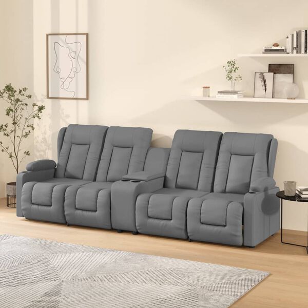 vidaXL 4-местен масажен реклайнер с държачи за чаши, сив, еко кожа