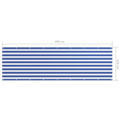 vidaXL Балконски параван, бяло и синьо, 120x400 см, оксфорд плат