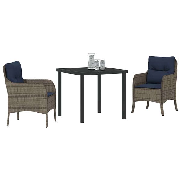 vidaXL Комплект за хранене в градината 3 pcs Сив полиратан