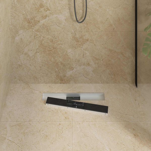 vidaXL Душов дренаж с стъклено покритие Черно 60 cm