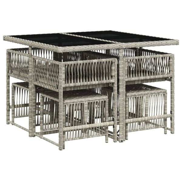 vidaXL Градински трапезен комплект 9 части с възглавници светлосив