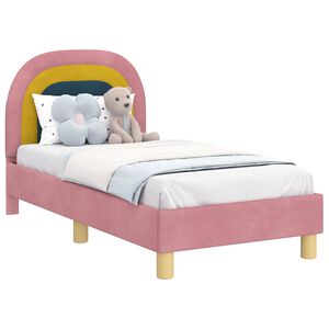 vidaXL Легло за малко с главна дъска Розово 70 x 140 cm Кадифе