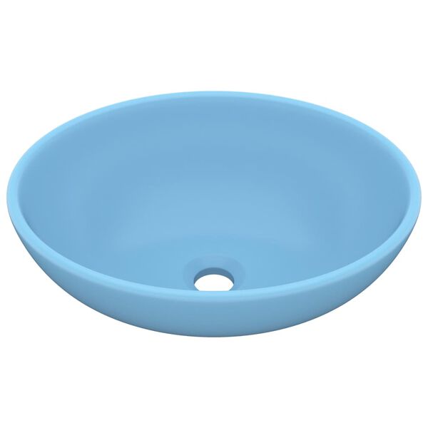 vidaXL Луксозна овална мивка, матово светлосиня, 40x33 см, керамика