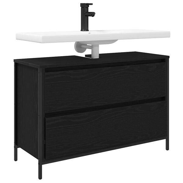 vidaXL Шкаф за баня с чекмеджета Черен дъб 90x34,5x60 cm