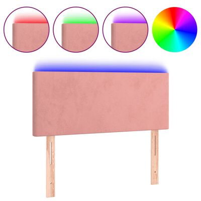 vidaXL LED горна табла за легло, розова, 80x5x78/88 см, кадифе