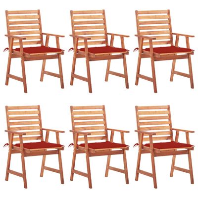 vidaXL Градински трапезни столове, 6 бр, с възглавници, акация масив