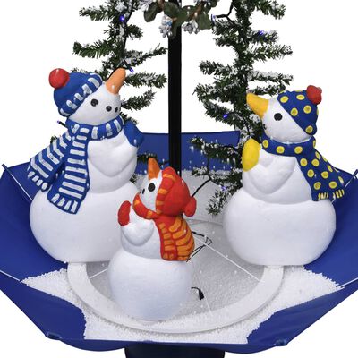 vidaXL Коледна елха с валящ сняг и основа от чадър, синя, 75 см, PVC