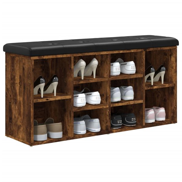vidaXL Пейка за обувки, опушен дъб, 102x32x50 см, инженерно дърво