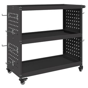 vidaXL Карача за инструменти с рафт с колело Черно 75 x 35 x 73 см