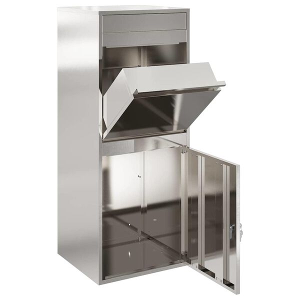 vidaXL Пощенска кутия за пратки с врата Сребрист 47,5 x 38 x 59 см