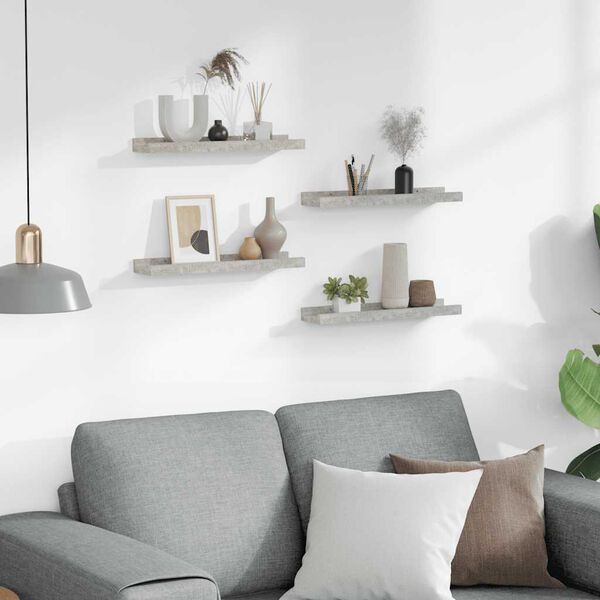 vidaXL Стенни рафтове, 4 бр, бетонно сиви, 40x9x3 см