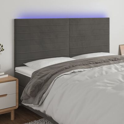 vidaXL LED горна табла за легло, тъмносива, 160x5x118/128 см, кадифе