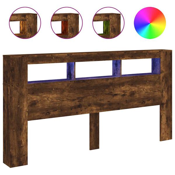 vidaXL LED горна табла, опушен дъб, 200x18,5x103,5 см, инженерно дърво