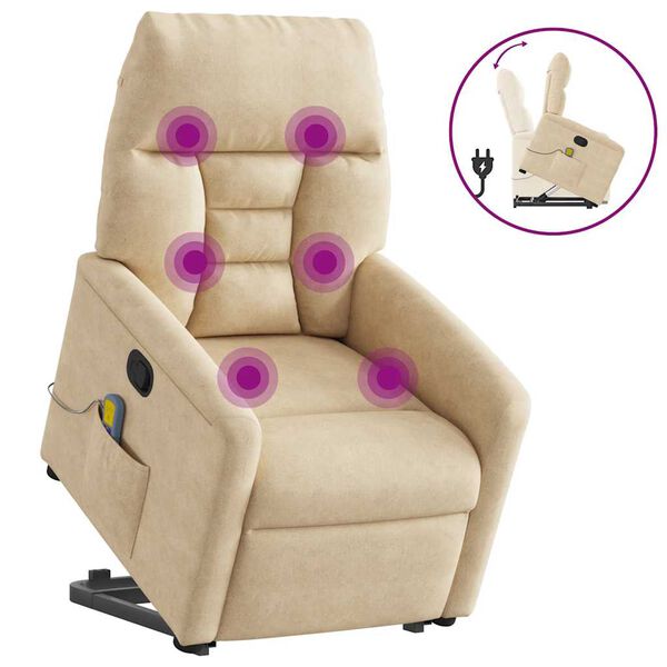 vidaXL Изправящ масажен наклоняем стол, кремав, микрофибърен текстил