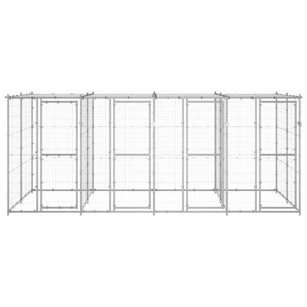 vidaXL Външна клетка за кучета с покрив, поцинкована стомана, 9,68 м&sup2;
