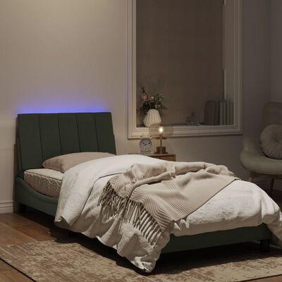 vidaXL Рамка за легло с LED осветление, светлосива, 90x190 см, кадифе