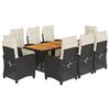vidaXL Градински трапезен комплект възглавници 9 части черен полиратан