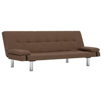 vidaXL Разтегателен диван с две възглавници, кафяв, полиестер