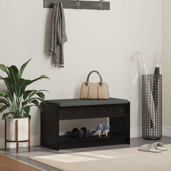 vidaXL Пейка за коридор с възглавница с рафт Черен Дъб 83 x 38 x 45 см