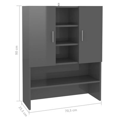 vidaXL Шкаф за пералня, сив гланц, 70,5x25,5x90 см