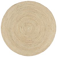 vidaXL Ръчно тъкан килим от юта, дизайн на спирали, бял, 120 см