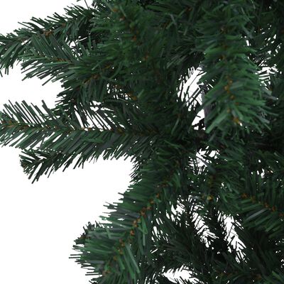 vidaXL Обърната изкуствена осветена коледна елха, зелена, 210 см