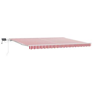 vidaXL Прибираща се тента Червено и бяло 450 &times; 350 cm Тъкан и алуминий