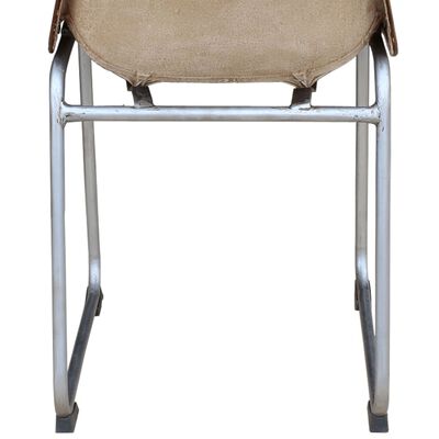 vidaXL Трапезни столове 2 бр кафяво и бежово естествена кожа и канава