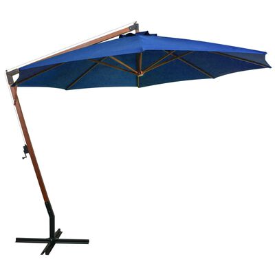 vidaXL Висящ чадър с прът, лазурносин, 3,5x2,9 м, чам масив